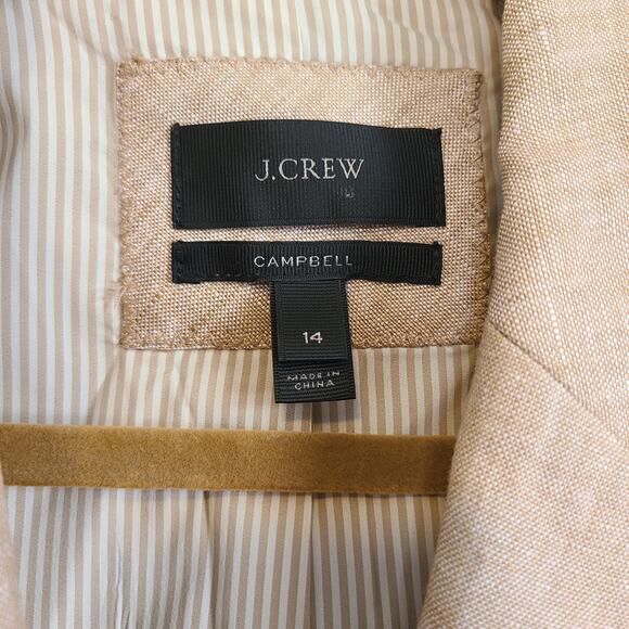 J Crew Womens Campbell Schoolboy Blazer 12 Linen Blend Jacket Beige Tan Nautical - Picture 4 of 11